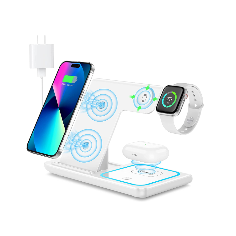 Chronus Wireless Charging Station, 3 In 1 Wireless Charger Stand, Fast Wireless Charging Dock, White 9331562929661