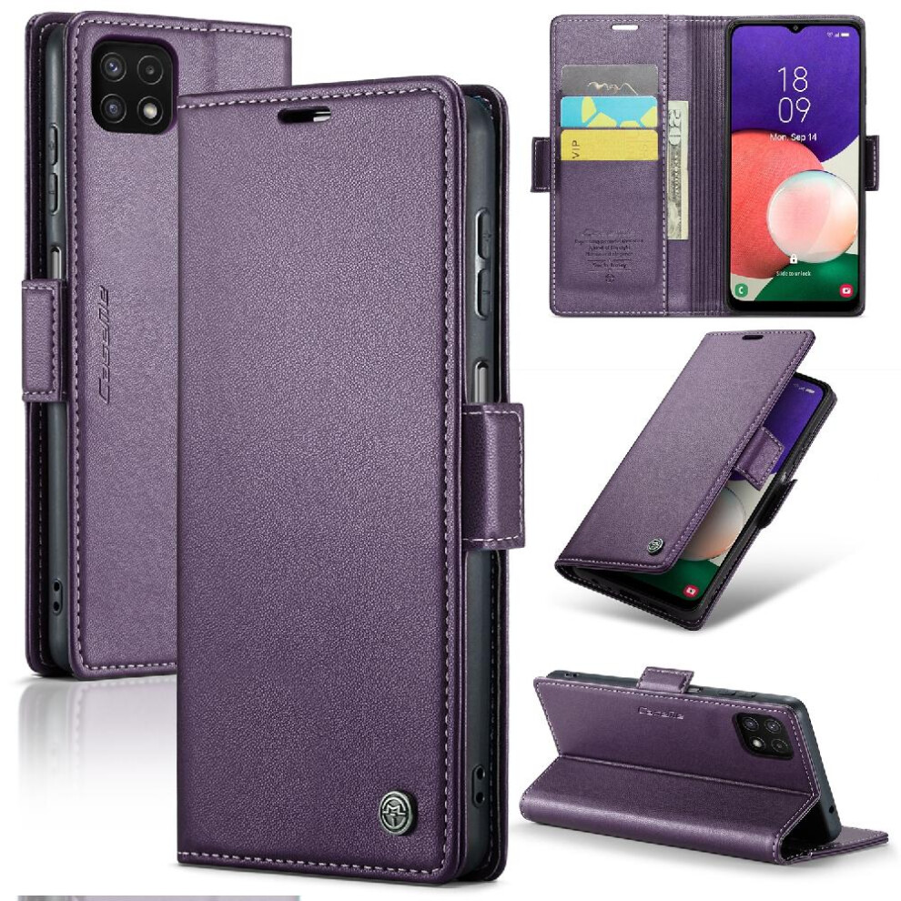 (Purple) Caseme Case For Samsung Galaxy F42 5G/A22s Shockproof Case Kickstand Card Slot Wallet Case Anti Fraud Purple 764762653675