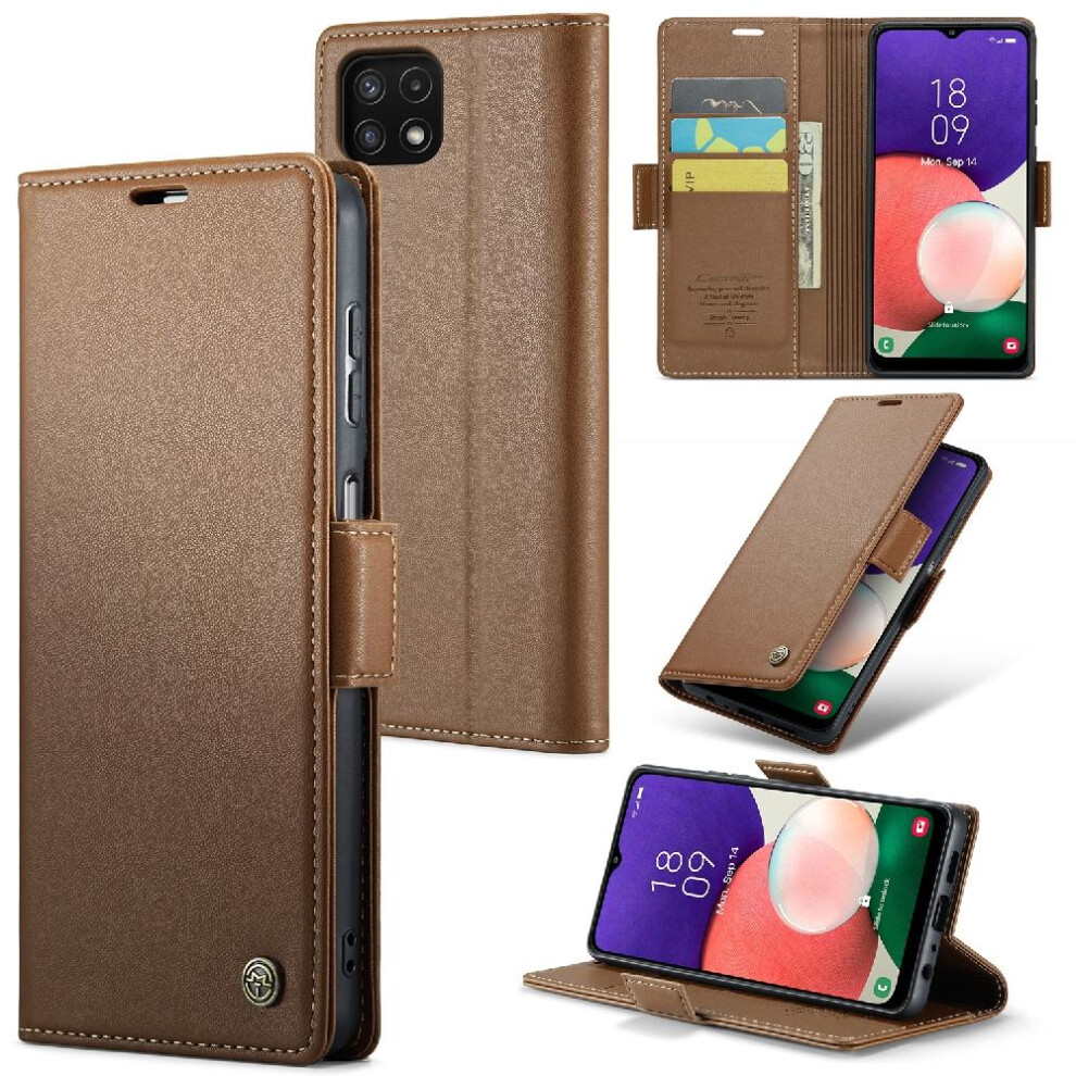 (Brown) Caseme Case For Samsung Galaxy F42 5G/A22s Shockproof Case Kickstand Card Slot Wallet Case Anti Fraud Brown 764762653644