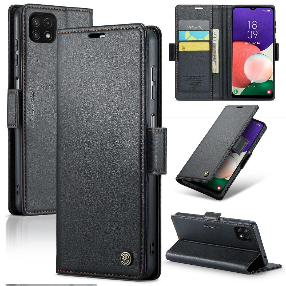 (Black) Caseme Case For Samsung Galaxy F42 5G/A22s Shockproof Case Kickstand Card Slot Wallet Case Anti Fraud Black 764762653651
