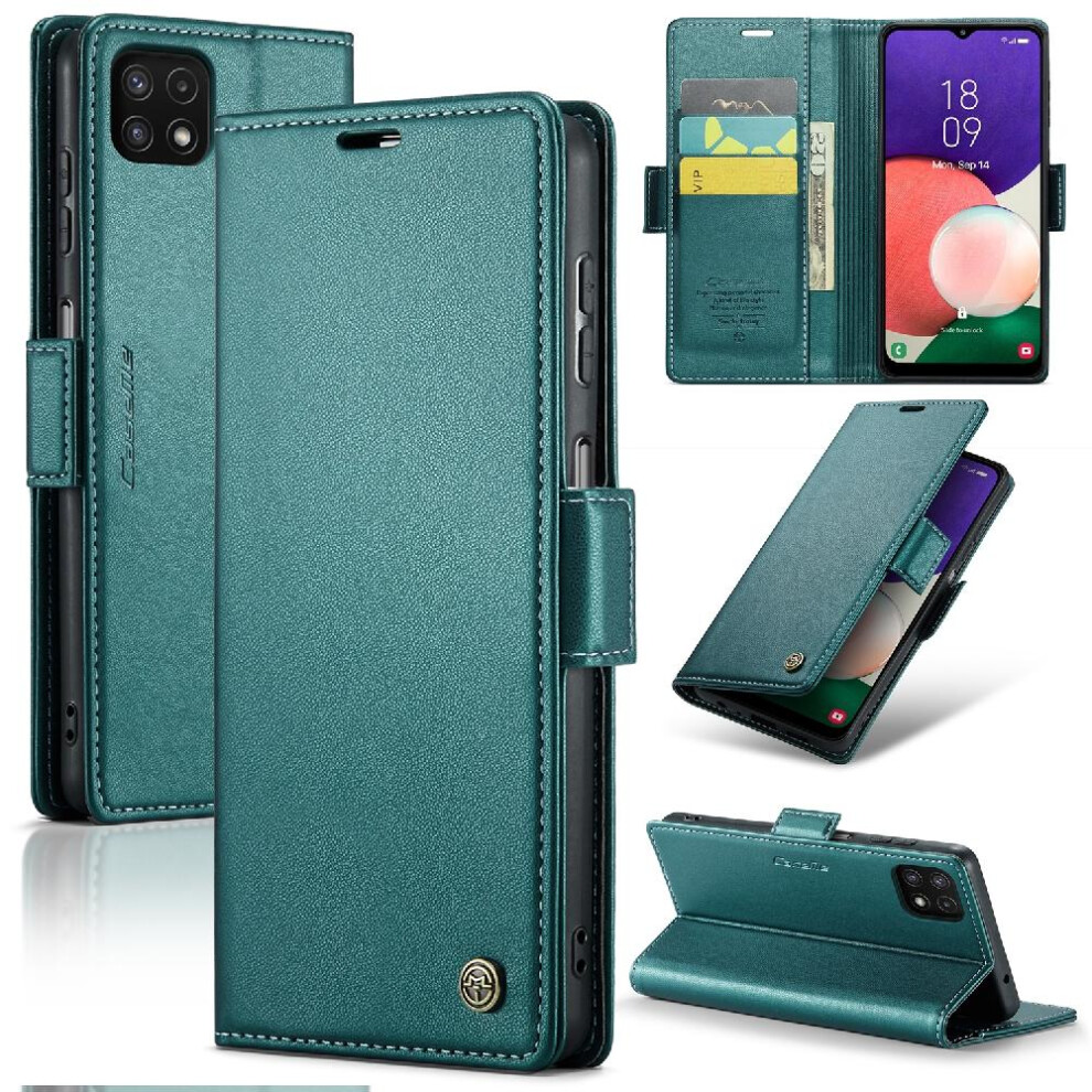 (Green) Caseme Case For Samsung Galaxy A22 5G Shockproof Case Wallet Case Anti Fraud Kickstand Card Slot Green 764762653682