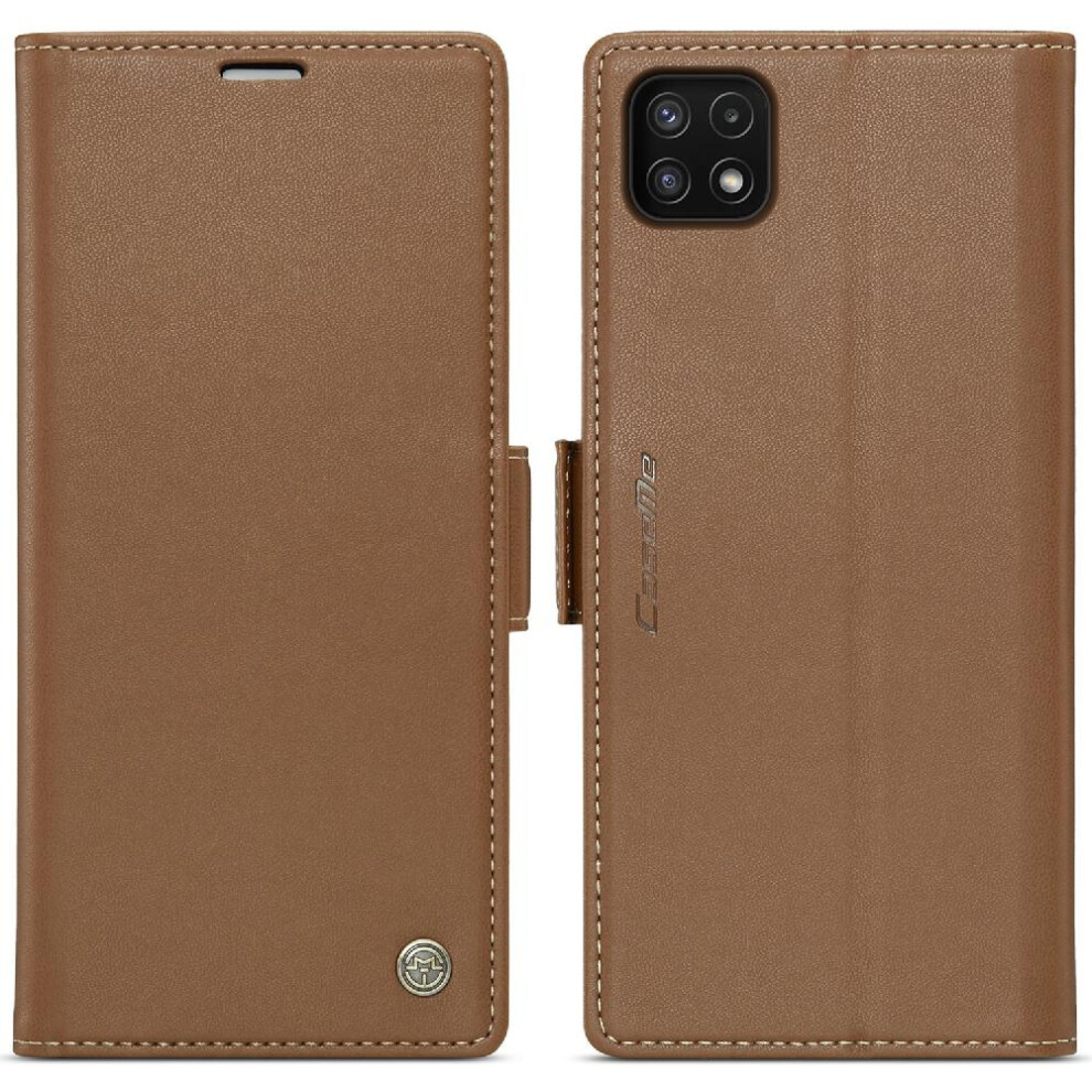 (Brown) Caseme Case For Samsung Galaxy A22 5G Shockproof Case Wallet Case Anti Fraud Kickstand Card Slot Brown 764762653705