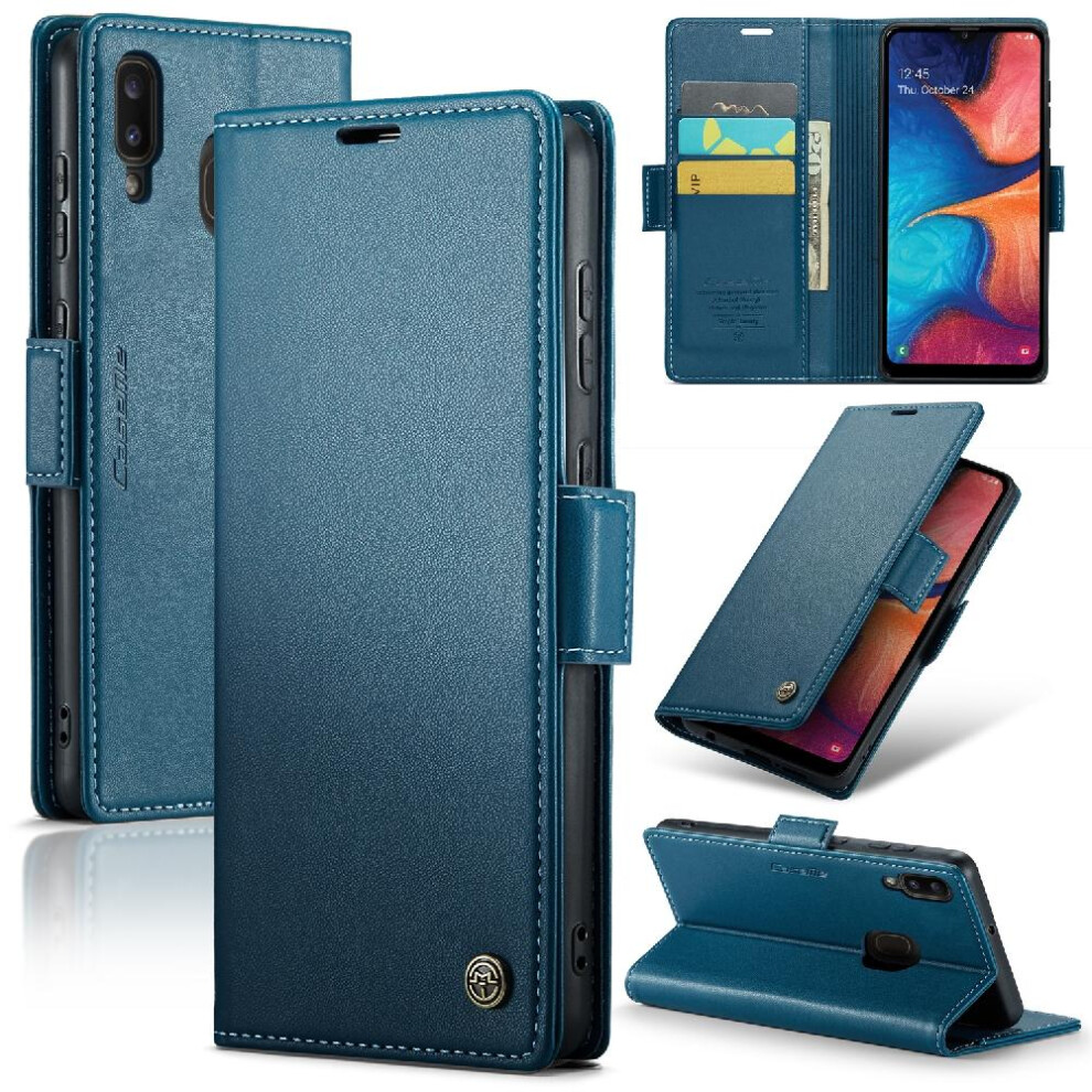 (Blue) CaseMe Case For Samsung Galaxy A20/A30/M10S Wallet Case Anti Fraud Kickstand Card Slot Shockproof Case