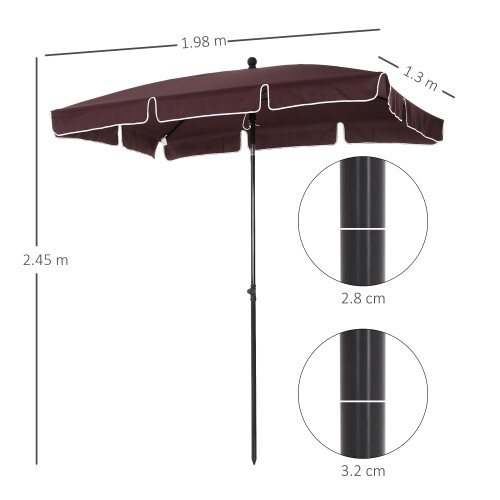 Outsunny Outsunny Aluminium Sun Umbrella Parasol Patio Rectangular 2M x 1.3M Brown 1