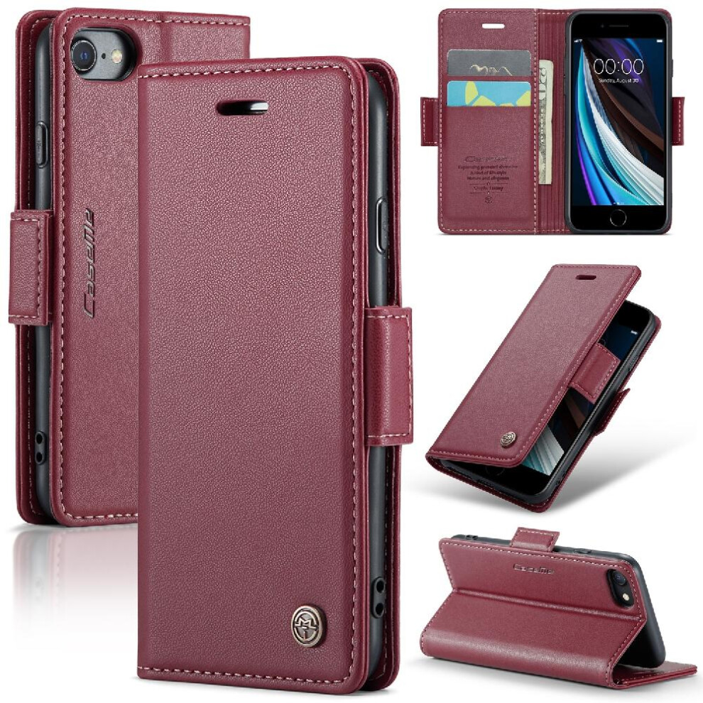 (Red) Caseme Case For Iphone Se3/Se2 Card Slot Wallet Case Anti Fraud Shockproof Case Kickstand Red 764762655228