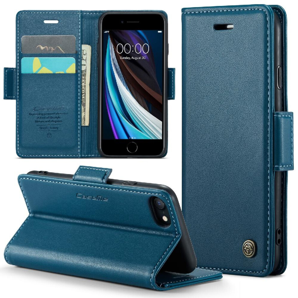 (Blue) Caseme Case For Iphone Se3/Se2 Card Slot Wallet Case Anti Fraud Shockproof Case Kickstand Blue 764762655198