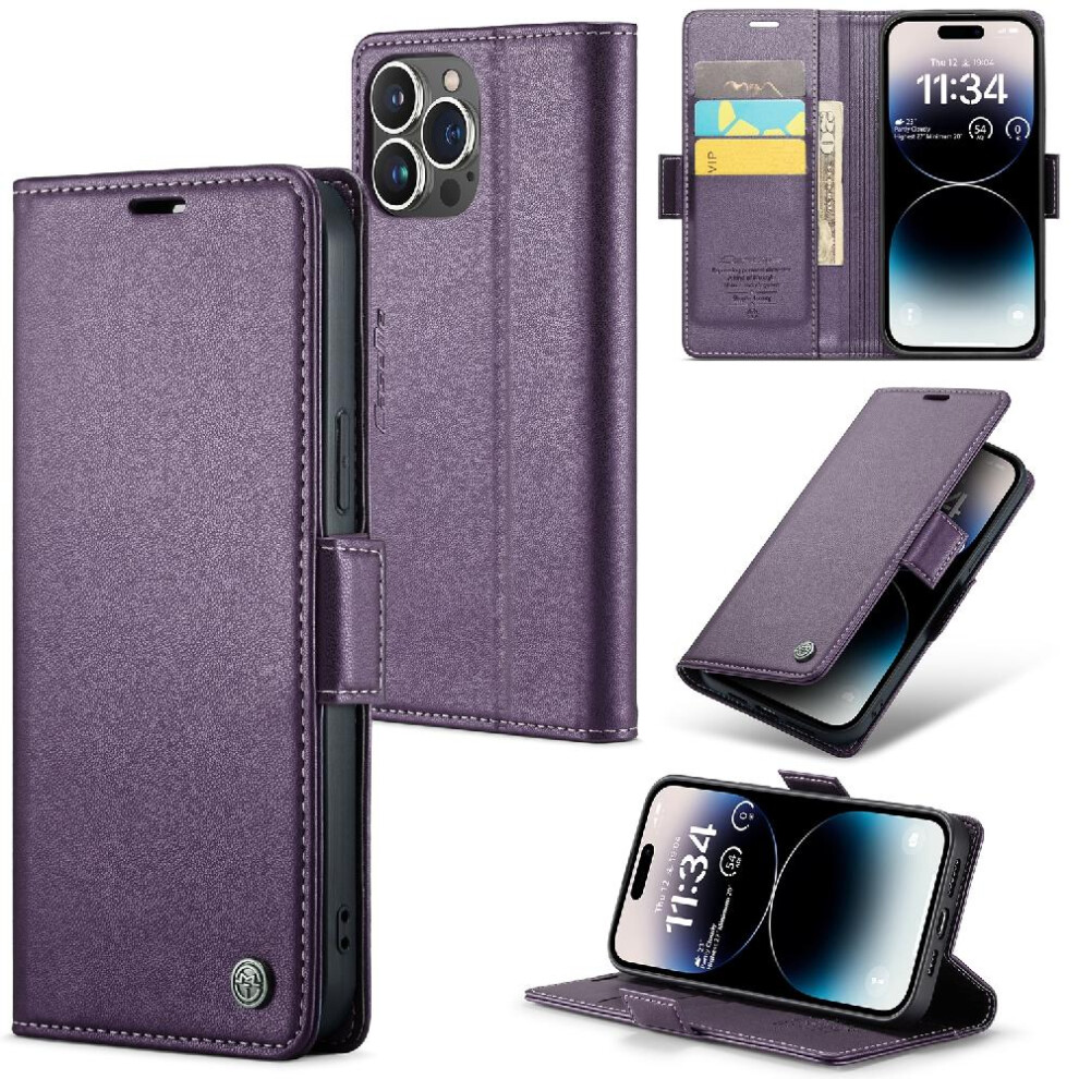 (Purple) Caseme Case For Iphone 14 Pro Max Anti Fraud Kickstand Wallet Case Card Slot Shockproof Case Purple 764762655471