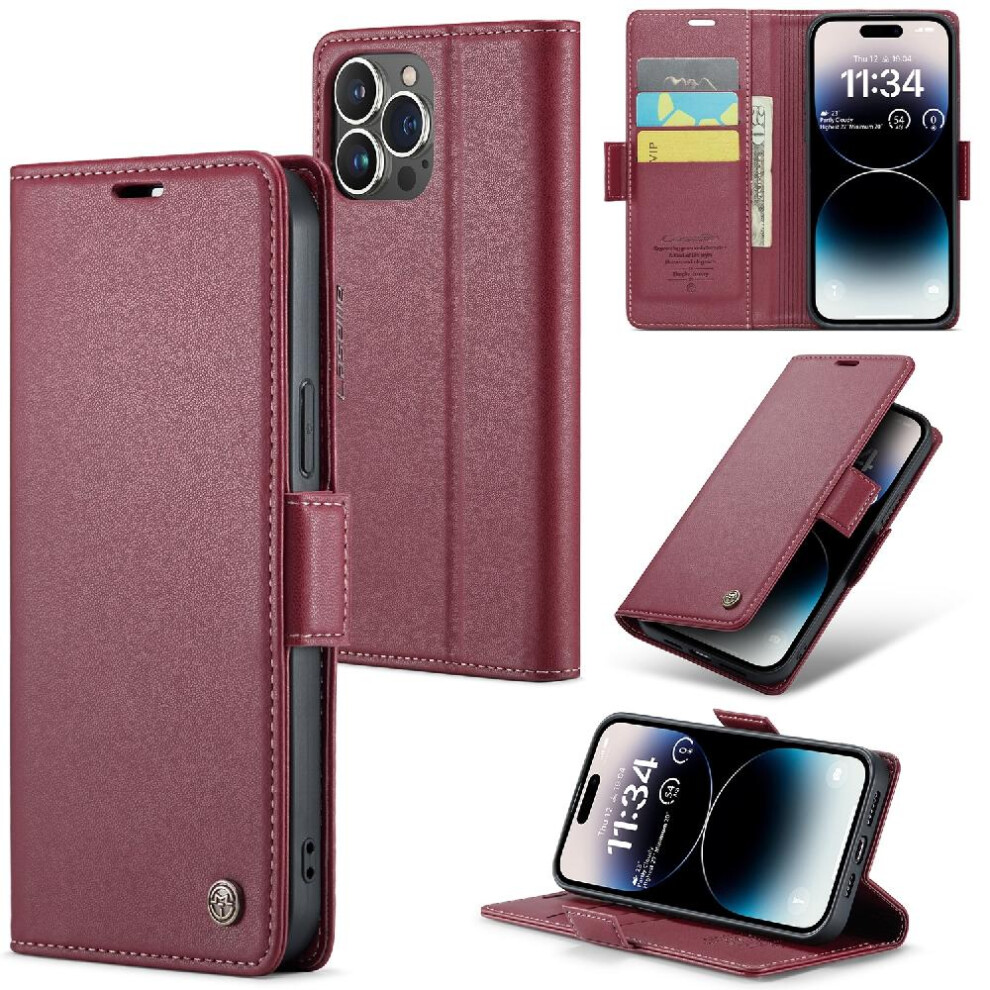 (Red) Caseme Case For Iphone 14 Pro Max Anti Fraud Kickstand Wallet Case Card Slot Shockproof Case Red 764762655464