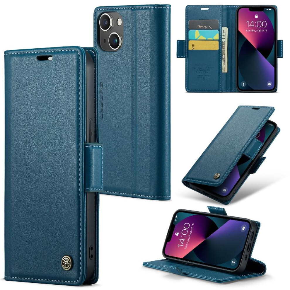 (Blue) Caseme Case For Iphone 14 Anti Fraud Kickstand Wallet Case Card Slot Shockproof Case Blue 764762655556