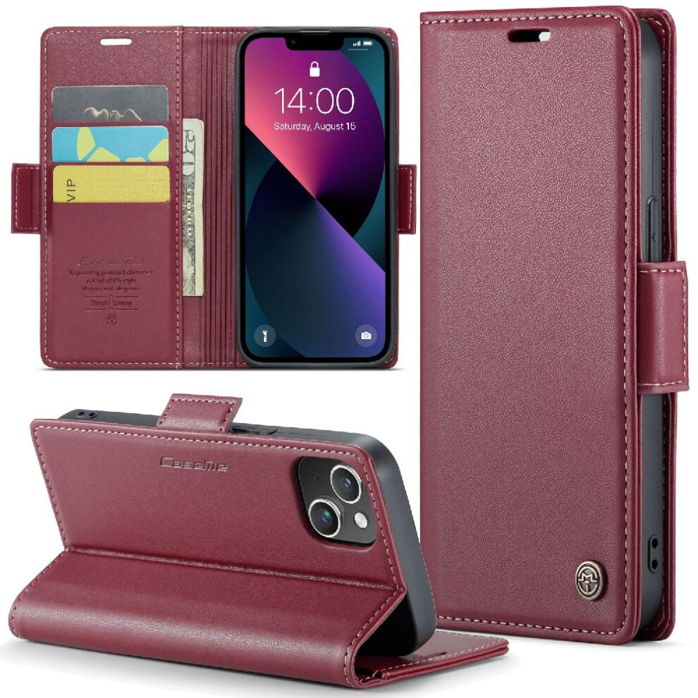 (Red) Caseme Case For Iphone 14 Anti Fraud Kickstand Wallet Case Card Slot Shockproof Case Red 764762655587