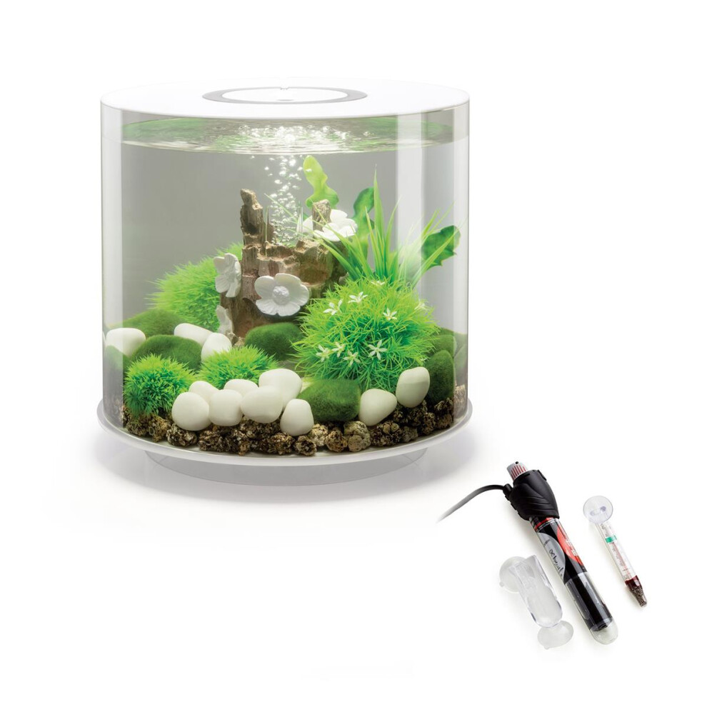 biOrb Tube 15L Aquarium White With MCR LED Lighting and Heater Pack