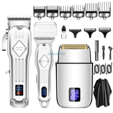 (Argent) Tondeuse à cheveux sans fil et trimmer à lame en T pour hommes - kit rechargeable d'entretien de la barbe - ensemble de trimmers cadeau