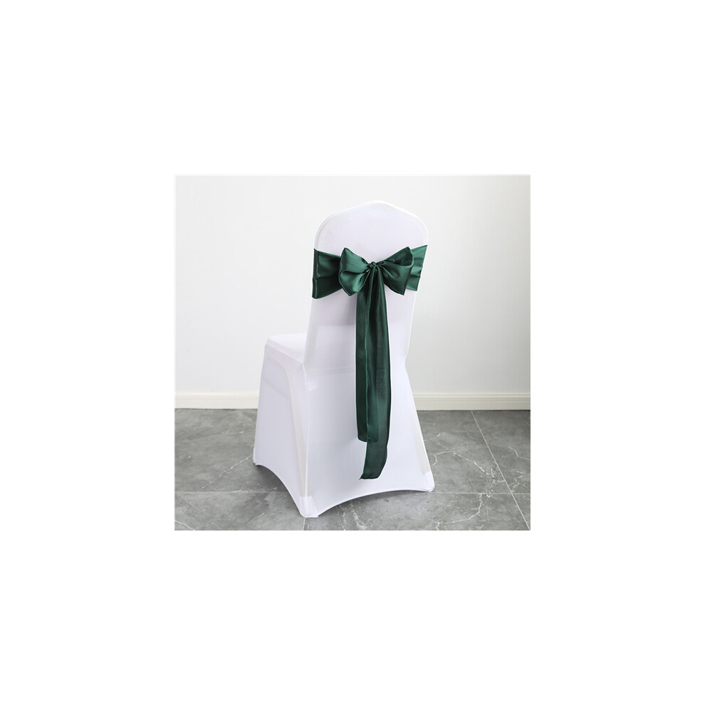 (50 Pcs, Dark green) Satin Chair Cover Sashes Bows for Wedding