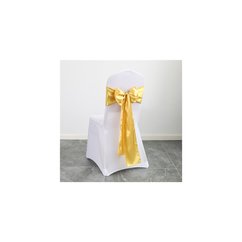 (50 Pcs, Gold) Satin Chair Cover Sashes Bows for Wedding