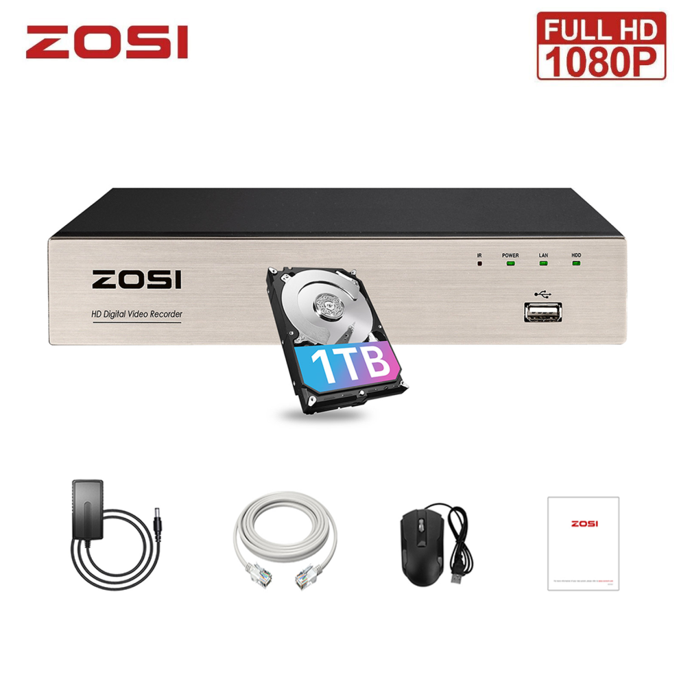 Zosi Cctv Dvr Recorder 8 Channel With 1Tb Hdd 1080P Tvi Ahd H.265+ Bnc