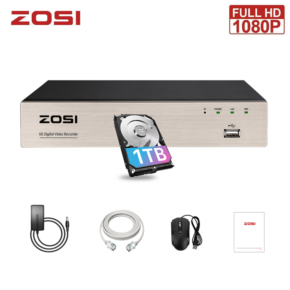 ZOSI CCTV DVR Recorder 8 Channel With 1TB HDD 1080P TVI AHD H.265+ BNC