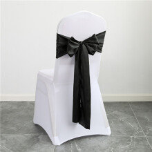 (50 Pcs, Black) Satin Chair Cover Sashes Bows for Wedding