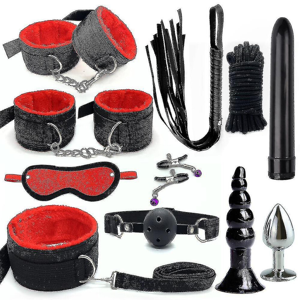 Red Plush Webbing 11-Piece Sm Fun Binding Set Couple Adult Toy Set