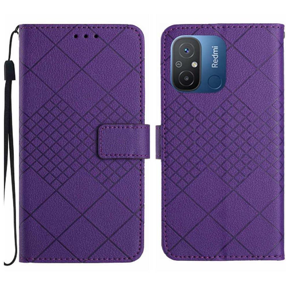 (Purple) Flip Case For Xiaomi Redmi 11A With Hand Strap Magnetic Cover Wallet Pu Leather Card Slot Stand Diamond Embossed Purple 764762658434