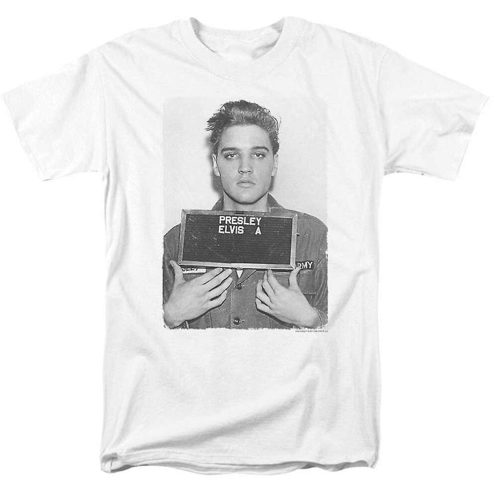 (M) Elvis Presley Army Mug Shot Adult T-Shirt