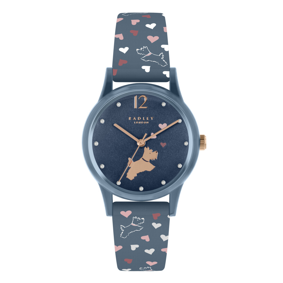 Radley Ladies Large Vintage Blue Heart Print Silicone Strap Watch