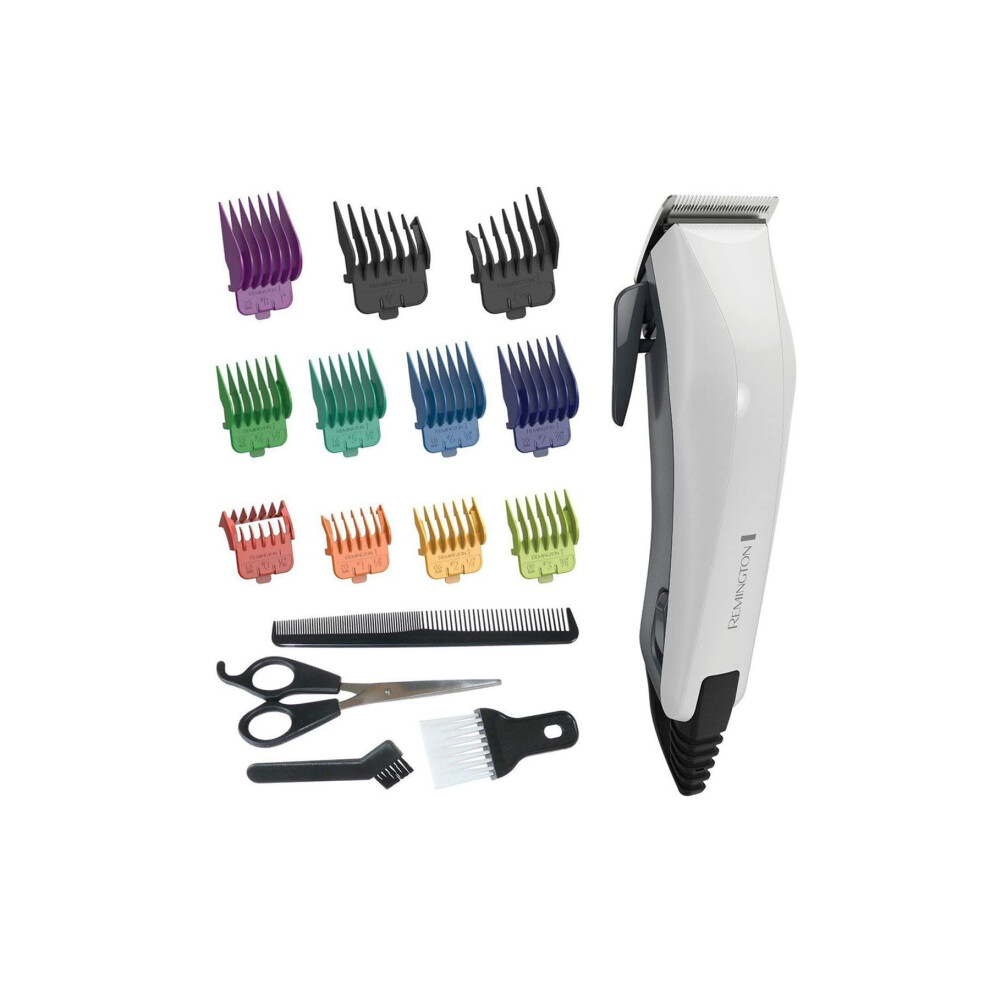 ColourCut Hair Clipper Kit, Neck Duster, 9 Colour Coded Combs (1.5-25mm), Scissors & Comb, Taper lever (length 0.5-2mm),