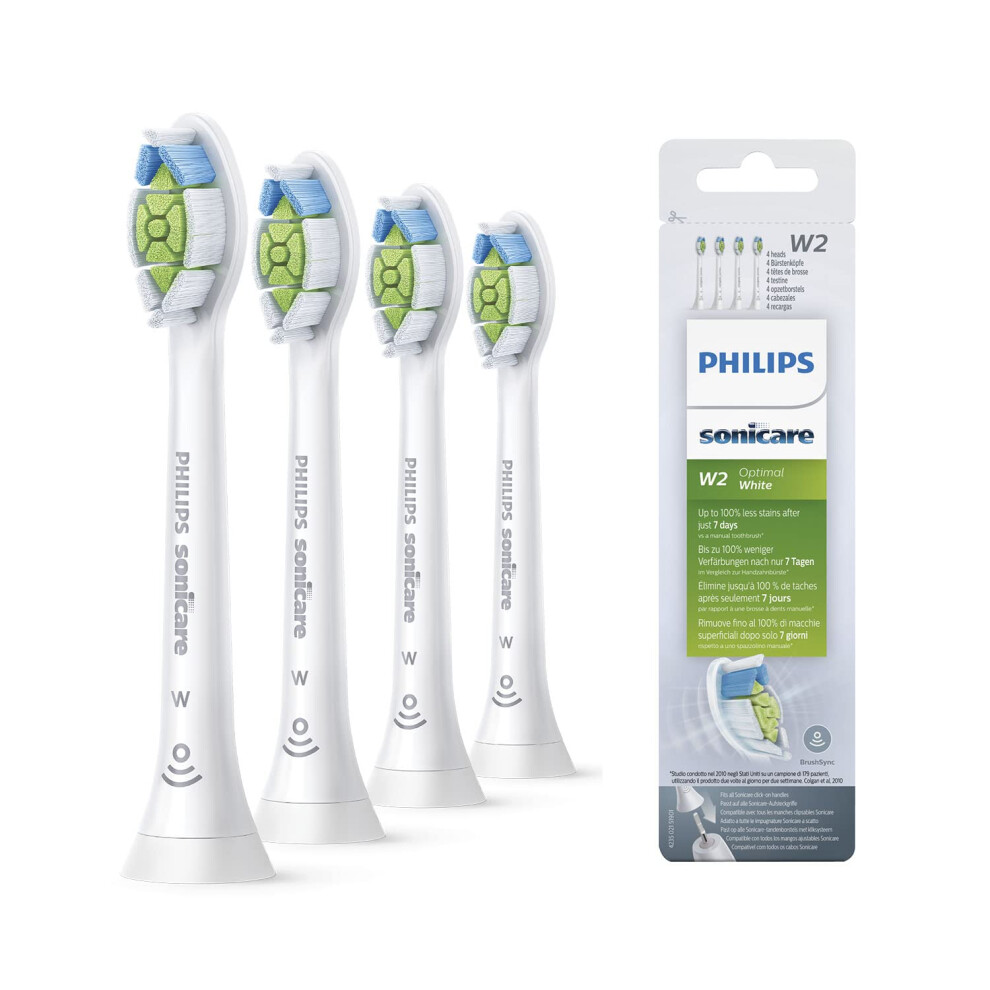 Sonicare Original W2 Optimal White Standard Sonic Toothbrush Heads - 4 Pack in White (Model HX6064/10)