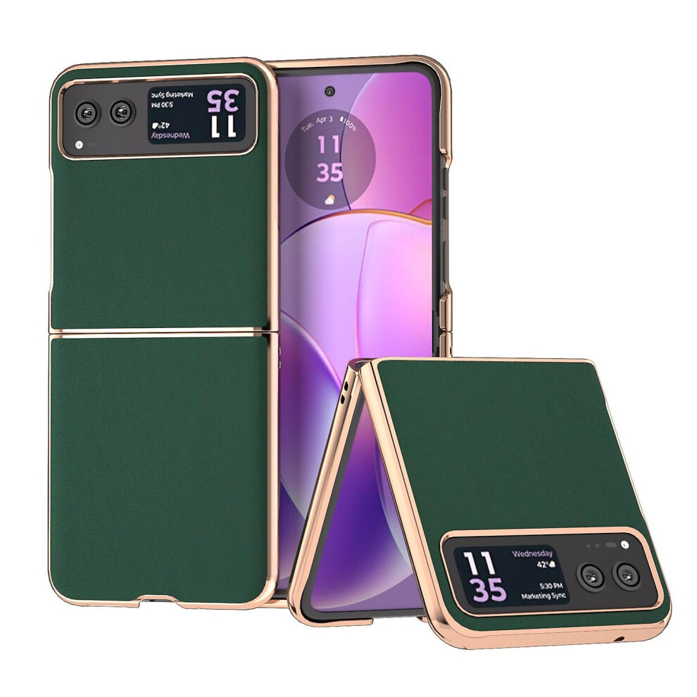 For Motorola Razr 40 5G Silky Shockproof Cover Genuine Cow Leather PC Electroplating Phone Case