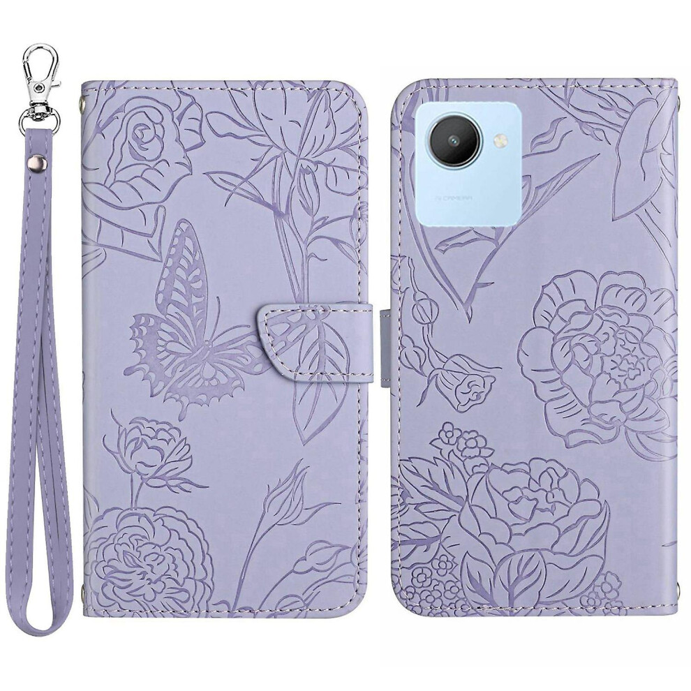 For Realme C30 4G/Narzo 50i Prime 4G Imprinting Case Phone Wallet Folio Flip Cover with Handy Strap
