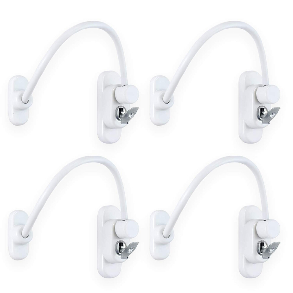 4 Pack Lockable Window Restrictor With Key, 20Cm Cable Length Restricts Windows To 100Mm Opening To White Xfort