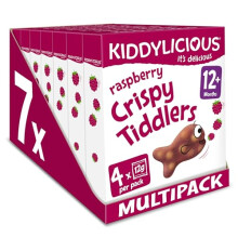 Raspberry Crispy Tiddlers - Delicious Real Fruit Treat for Kids - Suitable for 12+ Months - 7 Packs of 4 (28 Total)