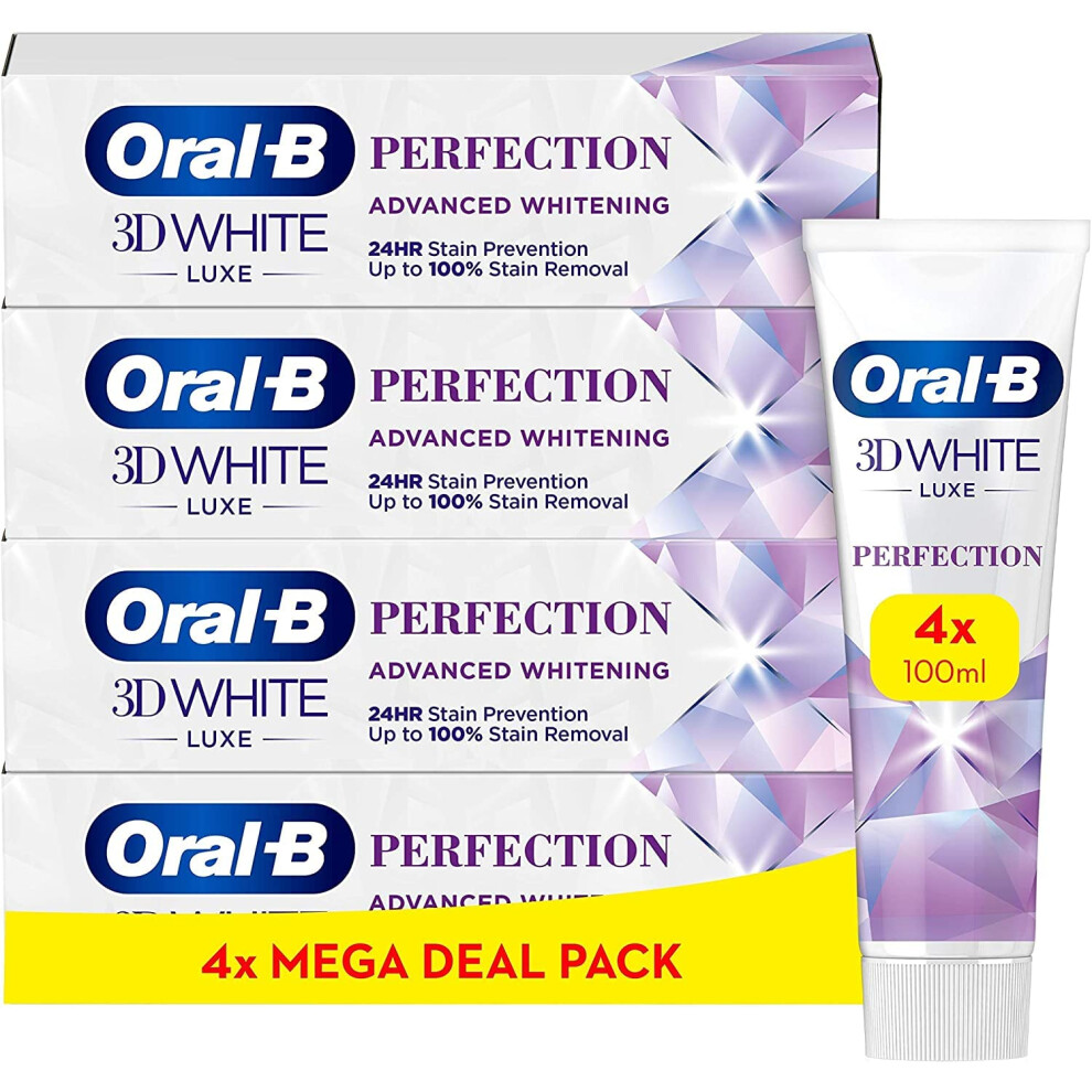 3D White Luxe Perfection Whitening Toothpaste, 400 ml (100 ml x 4), Teeth Whitening & Teeth Stain Removal