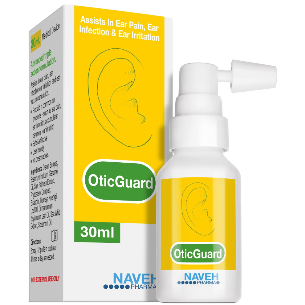 Naveh Pharma Otic Guard Natural Ear Spray 3 In 1 Herbal-Oil Blend For Ear Infections & Pain, Itchy Ears Ear Wax Removal Kit Softener