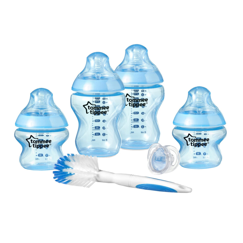 Closer to Nature Newborn Baby Bottle Starter Set, Breast-Like Teats with Anti-Colic Valve, Blue