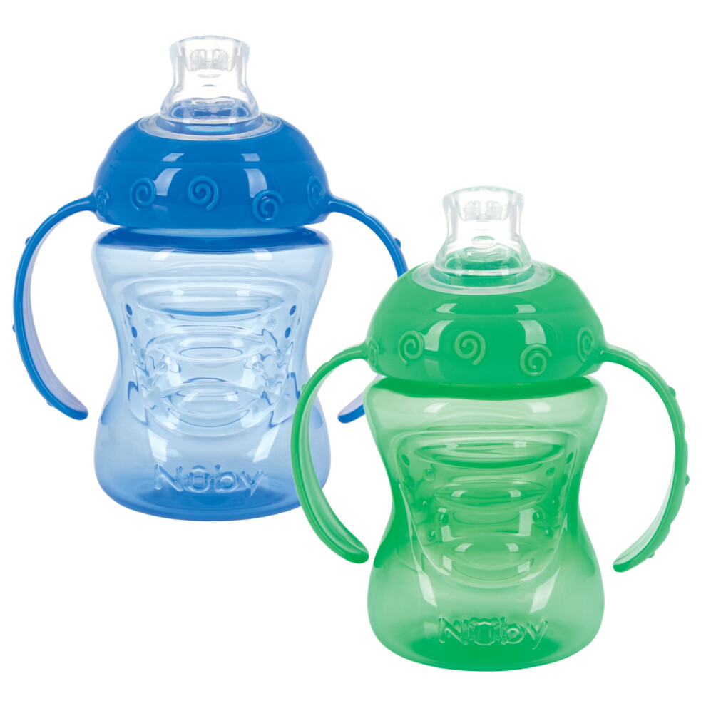 2-Pack No-Spill Super Spout Plastic Grip N' Sip Cup, Red and Blue