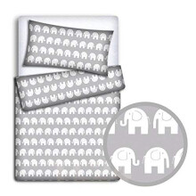 Baby Bedding Set Pillowcase + Duvet Cover 2PC to FIT Junior Bed (Elephants Grey)