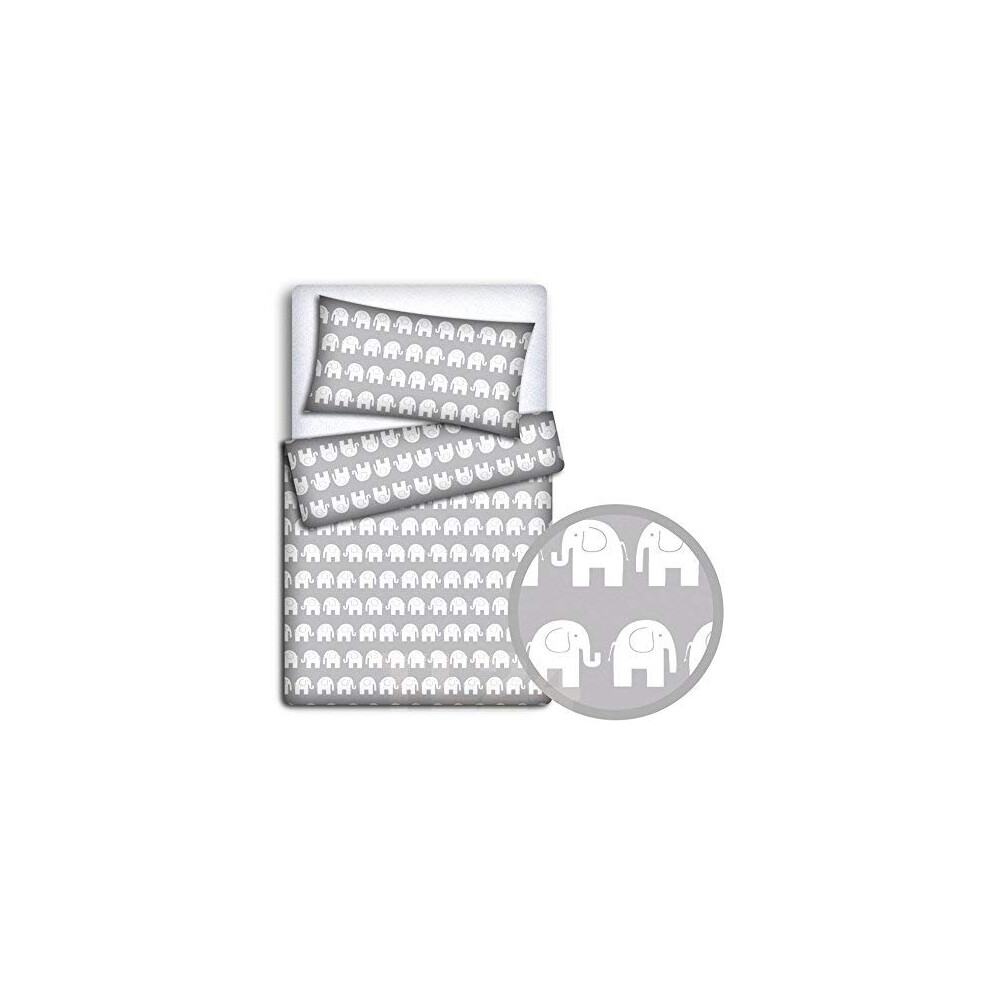 Baby Bedding Set Pillowcase + Duvet Cover 2Pc To Fit Junior Bed (Elephants ) Grey Babymam