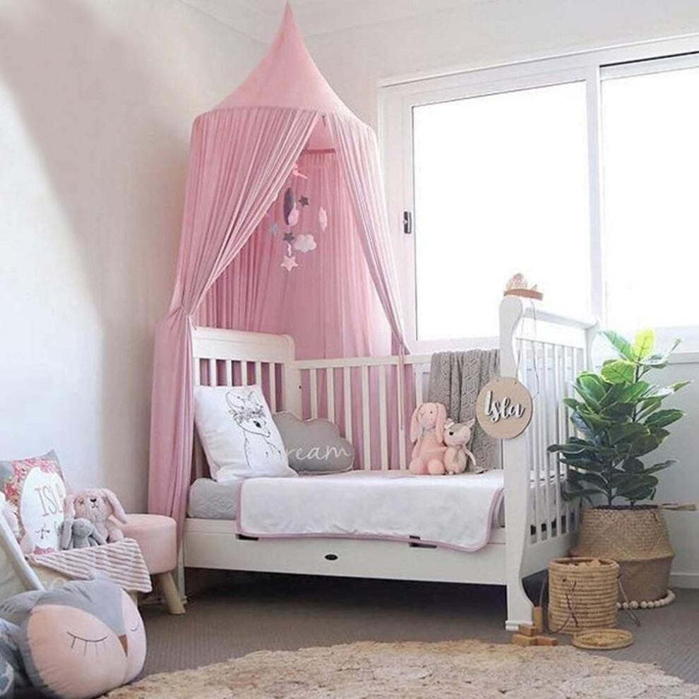 Children's Bed Canopy Round Dome, Chiffon Hemispherical Bed Curtains, Baby Mosquito Nets, Princess And Prince Bed Pink Goklmn