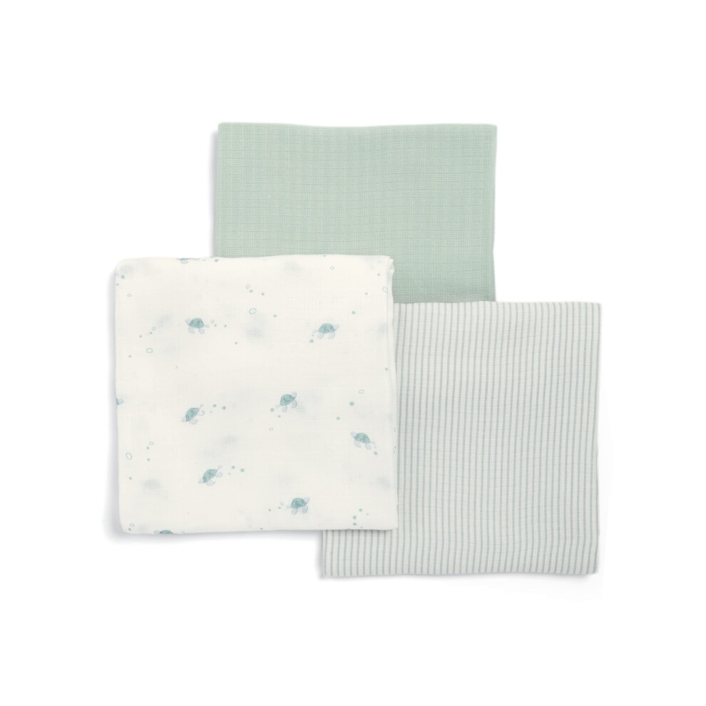 3 Pack Large Cotton Muslin Squares, Turtle