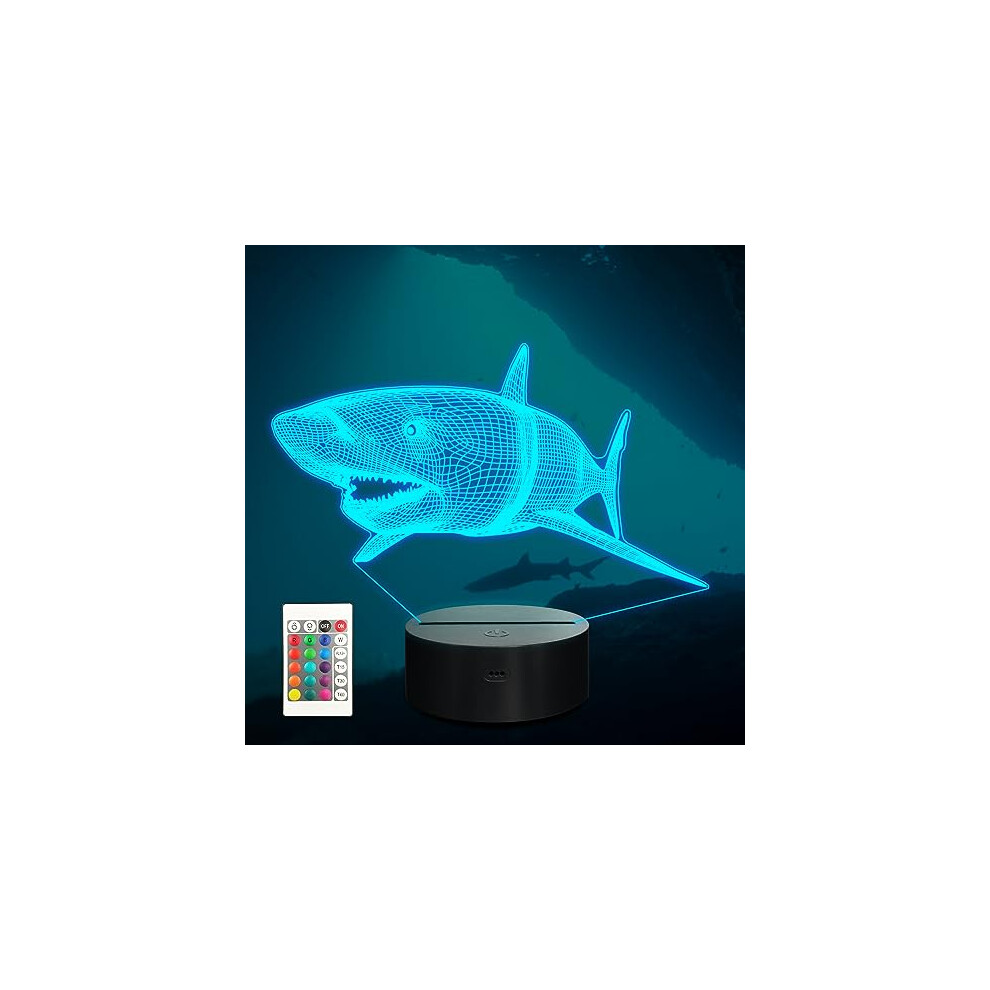 3D Shark Lamps Ocean Animal 3D Illusion Nightlights Led Timer Desk Dimmable Table Shark16 Color Changing Lights with