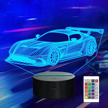 Car 3D Gifts Lamp, Rally Vehicles Illusion Optical Night Light 16 Colors Changing with Remote Control Kids Bedroom Decor