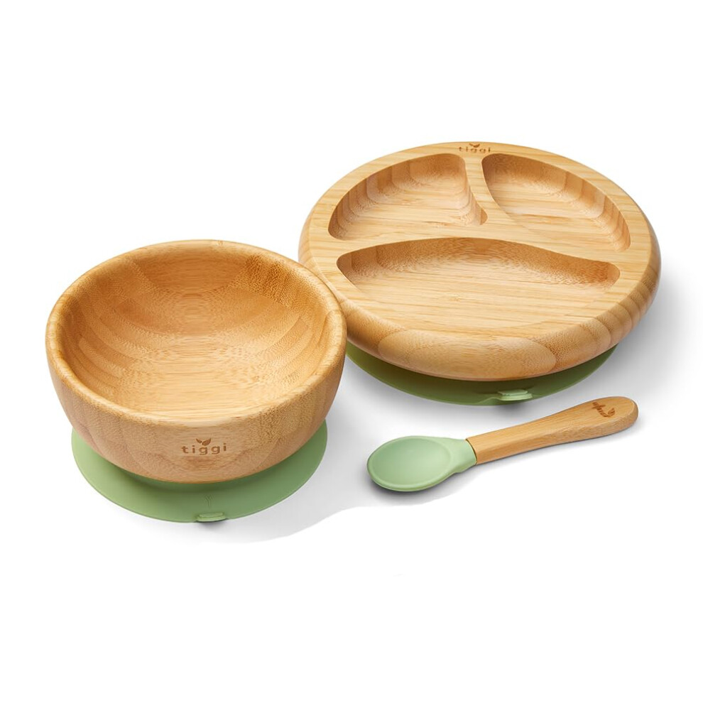 Baby Weaning Set - Essential Bamboo Suction Plates, Bowls, And Spoon - Perfect Toddler Plates And Bowls Set - Ideal Tiggi