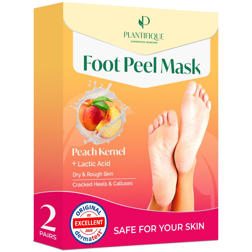 Plantifique Foot Peel Mask Peach - Dermatologically Tested, Exfoliating For Dry Calloused Feet, Repairs Heels & Leaves Soft Baby Feet (2 Pack)
