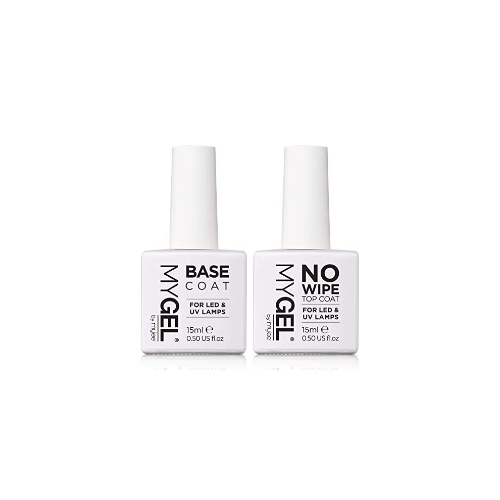 MYGEL by Mylee Nail Gel Polish No-Wipe Top & Base Coat 2x15ml UV/LED Soak-Off Nail Art Manicure Pedicure for Salon &