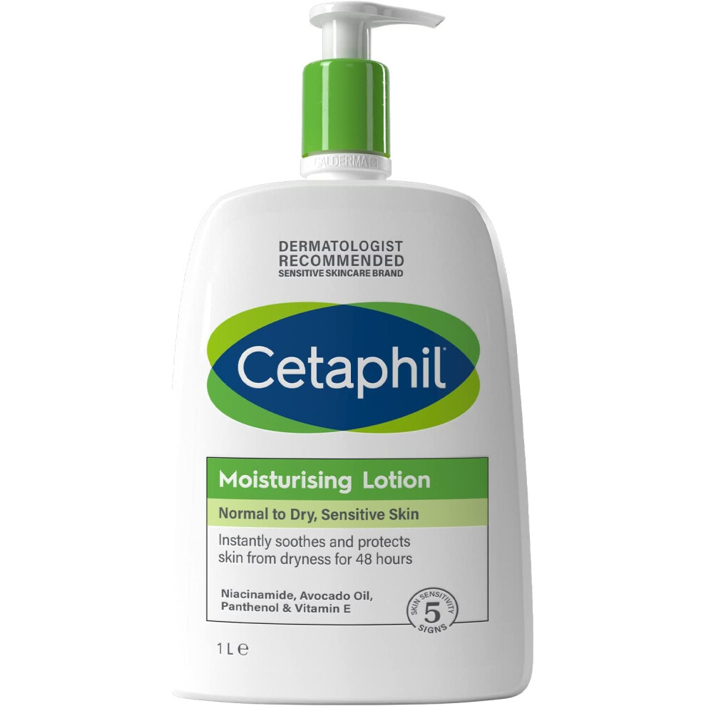 Face & Body Moisturiser, 1L, Moisturising Lotion For Normal To Dry, Sensitive Skin, With Niacinamide & Vitamin E