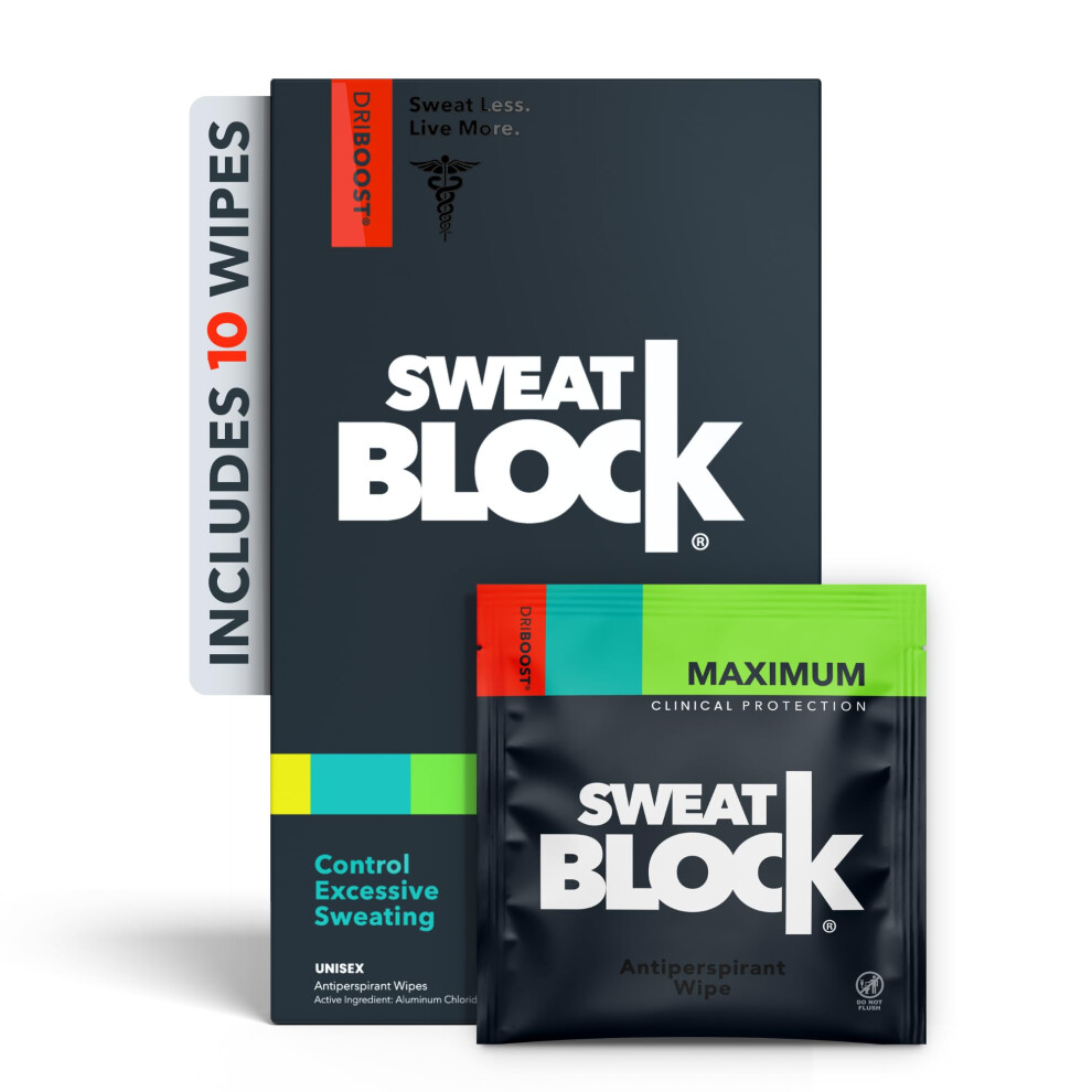 Sweatblock Men's Clinical Strength Deodorant Antiperspirant Wipes - Treat Hyperhidrosis & Excessive Sweat - Wo & Teens - 7 Days Of