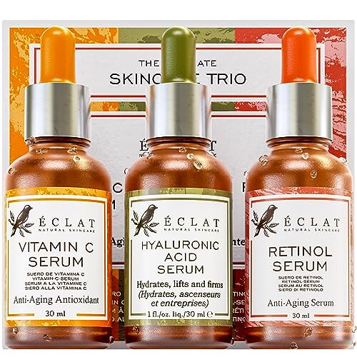 3 Facial Serum - Vitamin C Face Serum, Retinol Serum for Face, Hyaluronic Acid Serum for Face - Skincare Trio Anti Aging