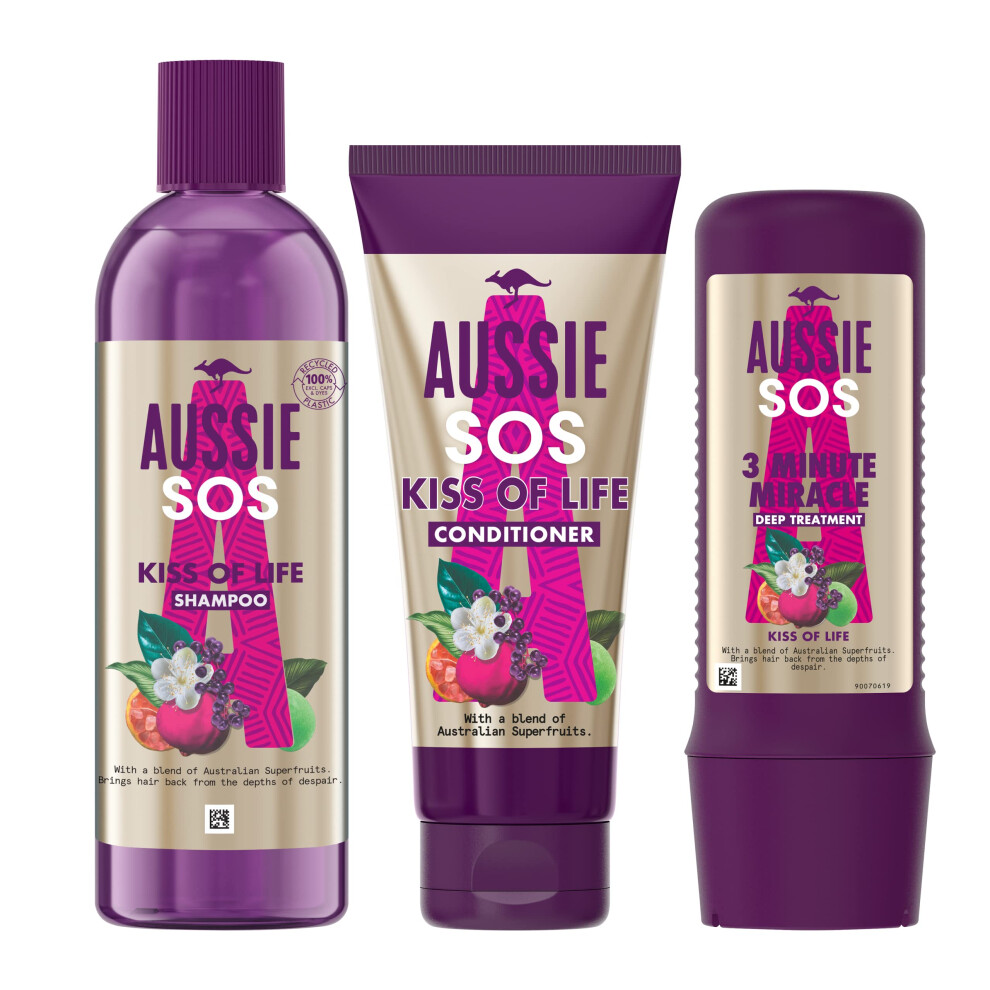 SOS Gift Bag, Womens Gift Sets - Kiss of Life Shampoo and Conditioner Set + 3 Minute Miracle Hair Mask, Hair Care Gift