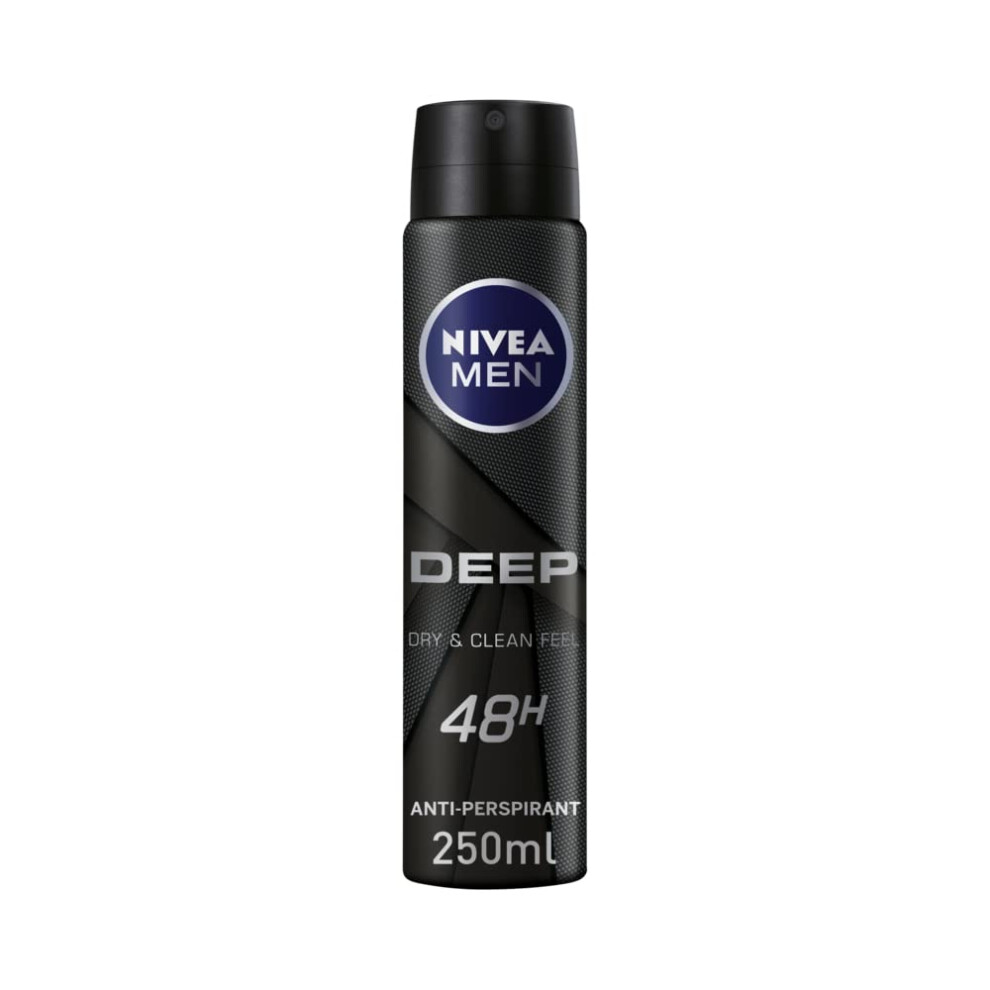 DEEP Anti-Perspirant Deodorant Spray (250ml, Pack of 6), Men's Anti-Perspirant Deodorant, Deep Dry & Clean 48H Black