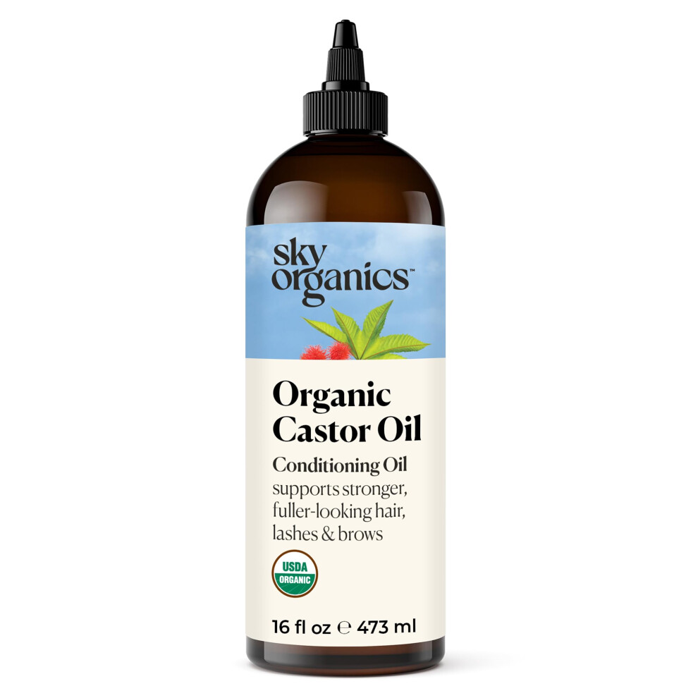 Sky Organics Organic Castor Oil (16 Oz), Usda Certified Organic, 100% Pure, Cold Pressed, Hexane Free, Boost Hair Growth, Use With